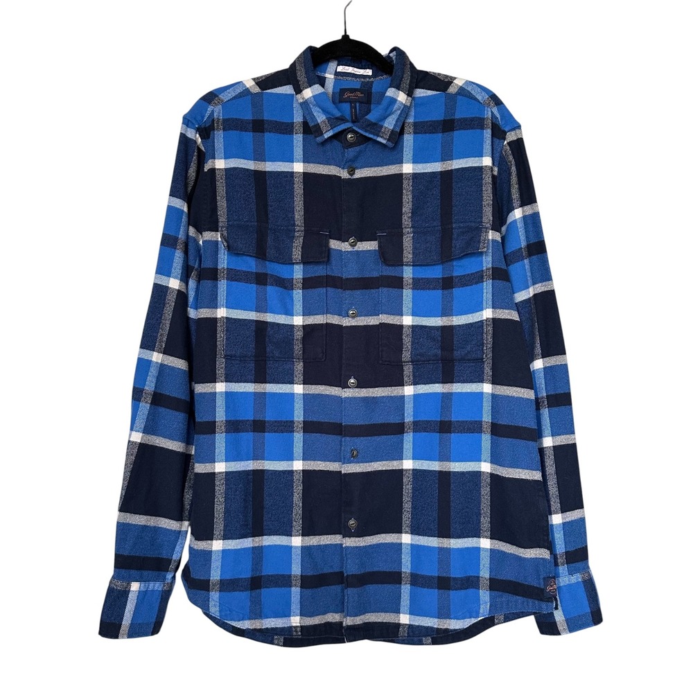 Good Man Brand Blue Plaid Flannel Button Down Shirt Mens Large 100% Cotton